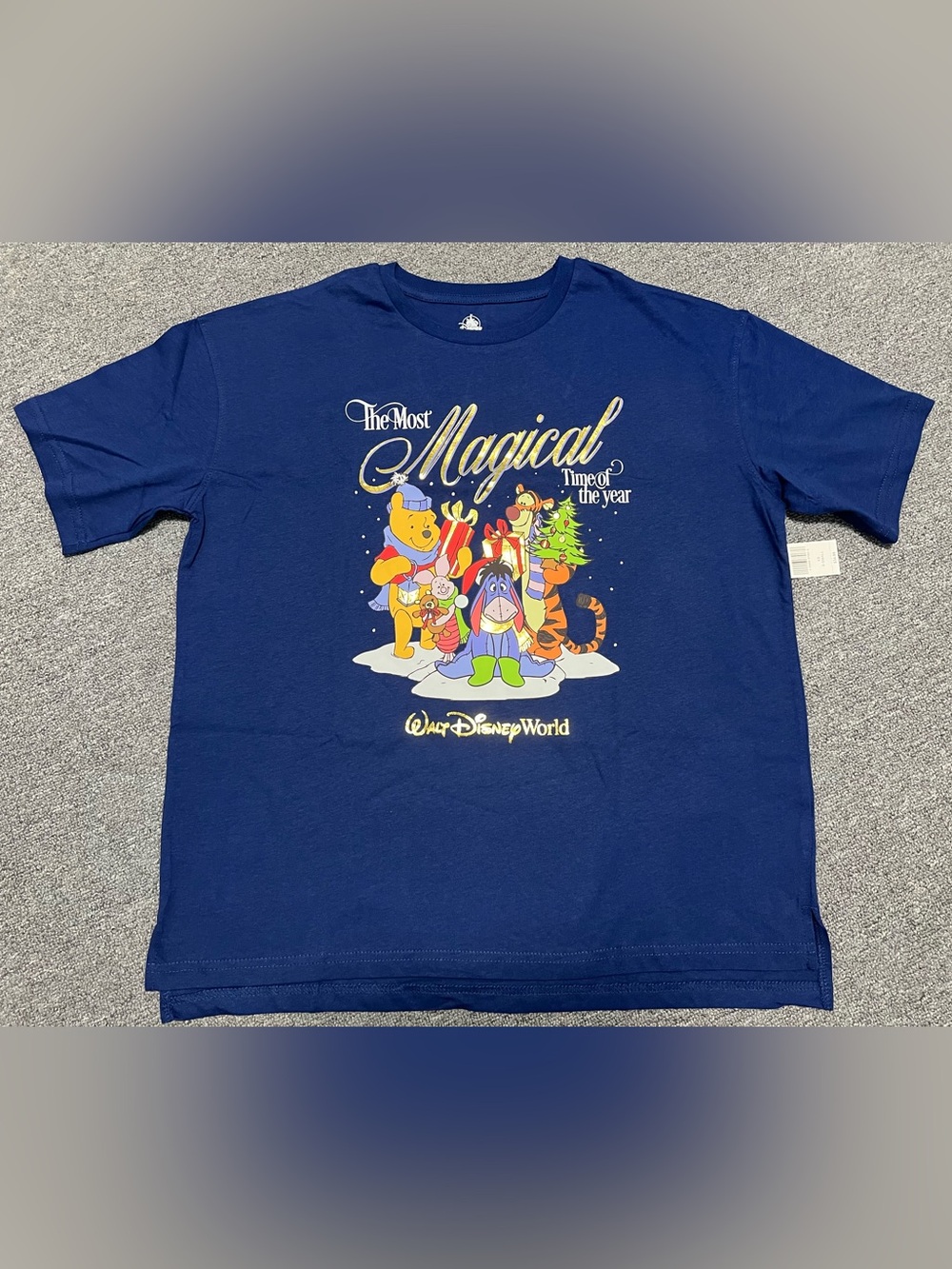 Walt Disney World Navy Winnie the Pooh Holiday Short Sleeve Tee Women’s XS